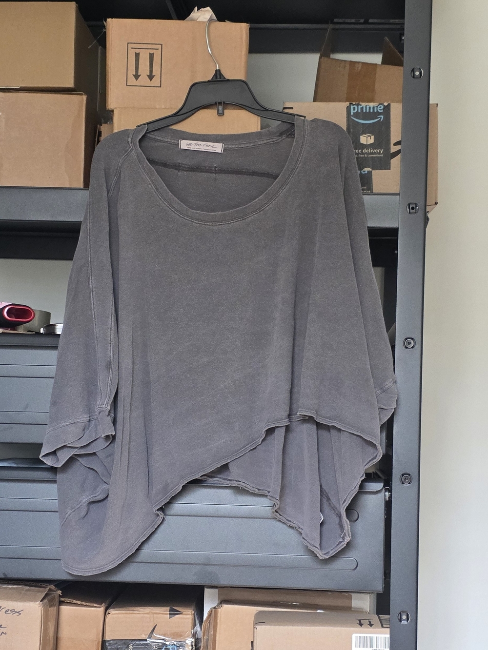 "We The Free" Free People Washed Charcoal Asymmetrical Dolman Sweatshirt